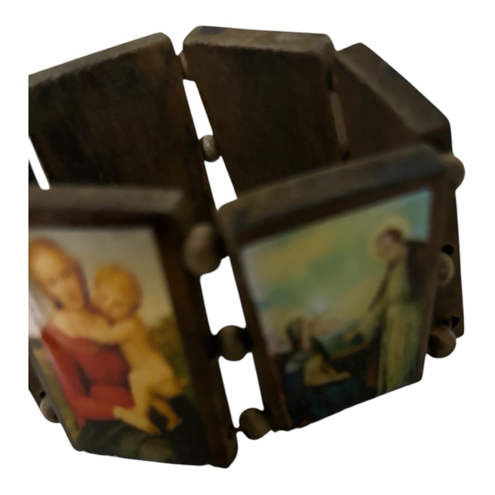Bangle Elastic Stretch 6 Rectangular Wooden Plate with 6 Religious Pictures - Picture 4 of 13